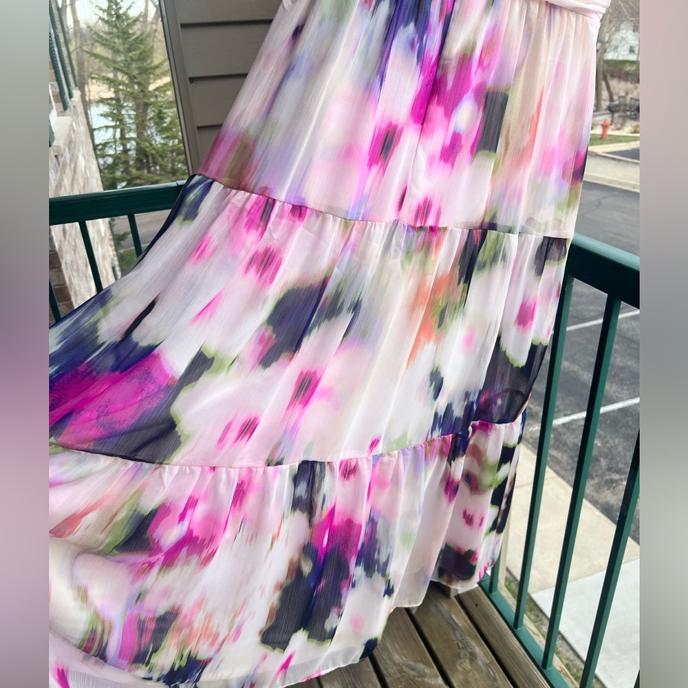 🆕🌸🪻🌿DKNY Watercolor Floral Light Casual Party Chic Summer Maxi Dress Size 8 - Picture 9 of 17